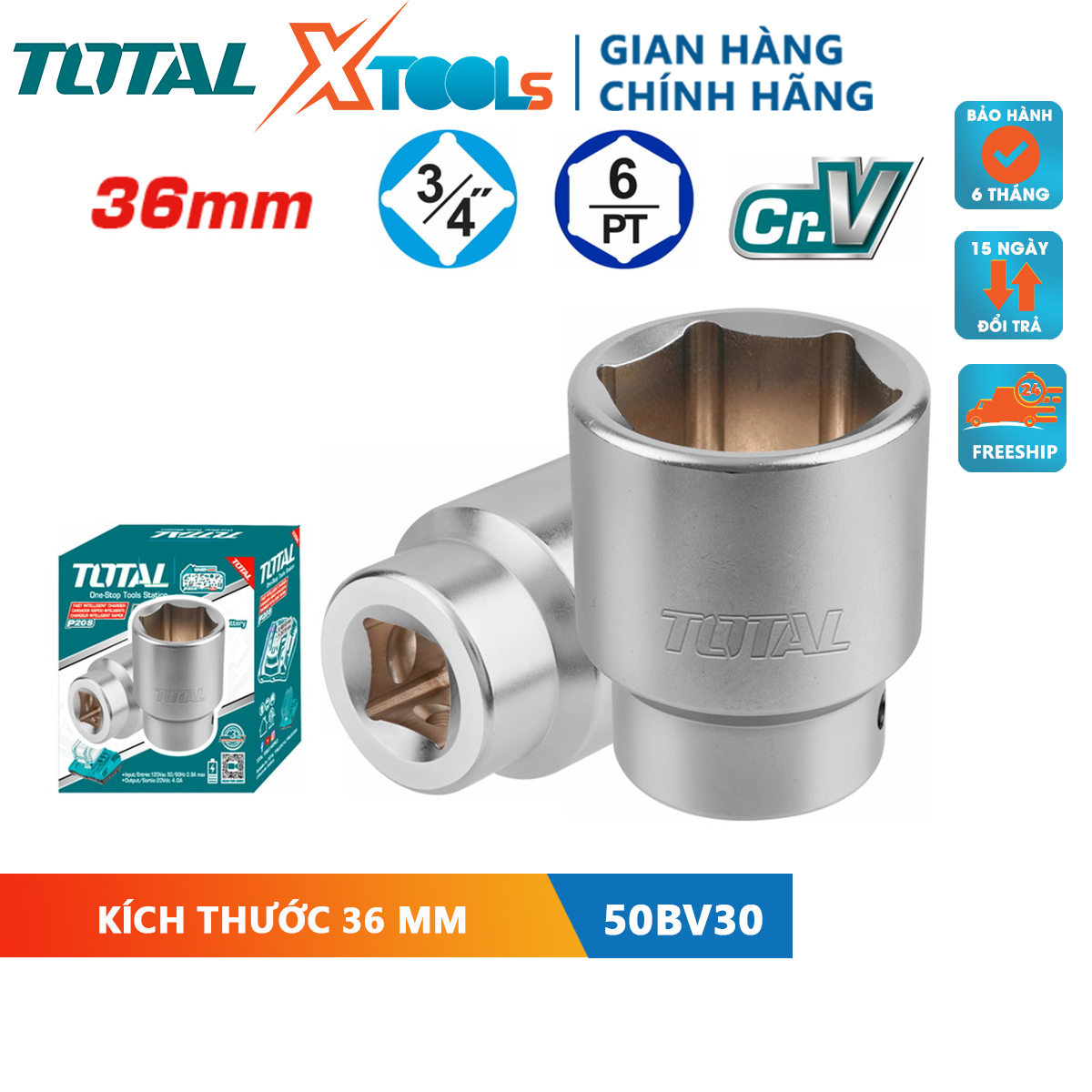Đầu tuýp lục giác 3/4 inch size 36mm TOTAL
