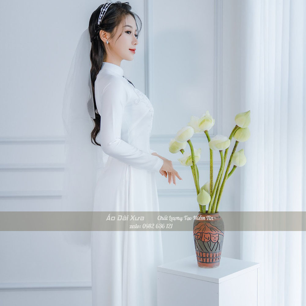 Áo Dài Cưới Cô Dâu Chú Rể Cặp Trắng Cưới Hỏi MB18