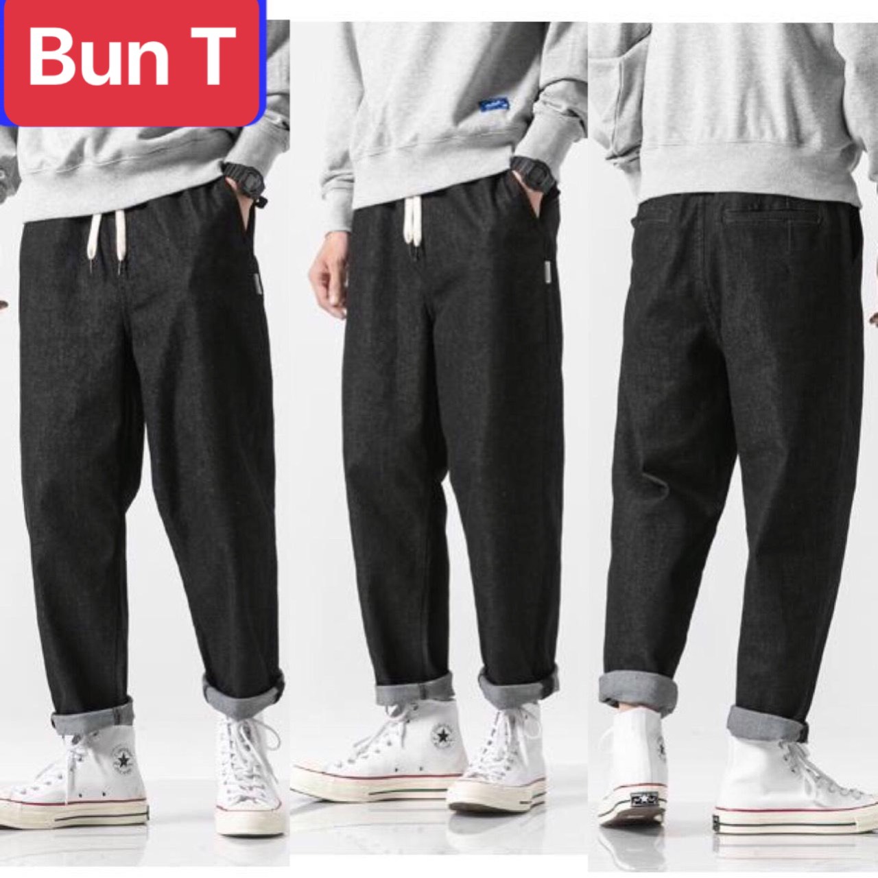 QUẦN BAGGY JEAN NAM CHẤT BÒ ĐEN ỐNG RỘNG DÀI LƯNG THUN CẠP CHUN XÌ TEEN HÈ KIỂU MỚI HOT TREND DB-41 - TRANG BUN FASHION
