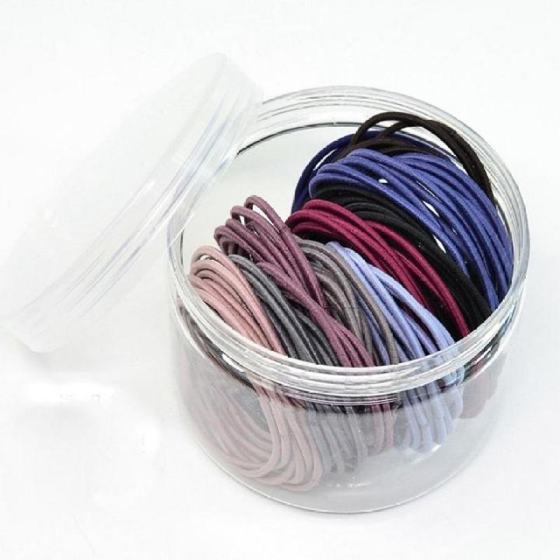 Set 100 Dây Thun Cột Tóc Đơn Giản, Thun cột tóc có hộp đựng