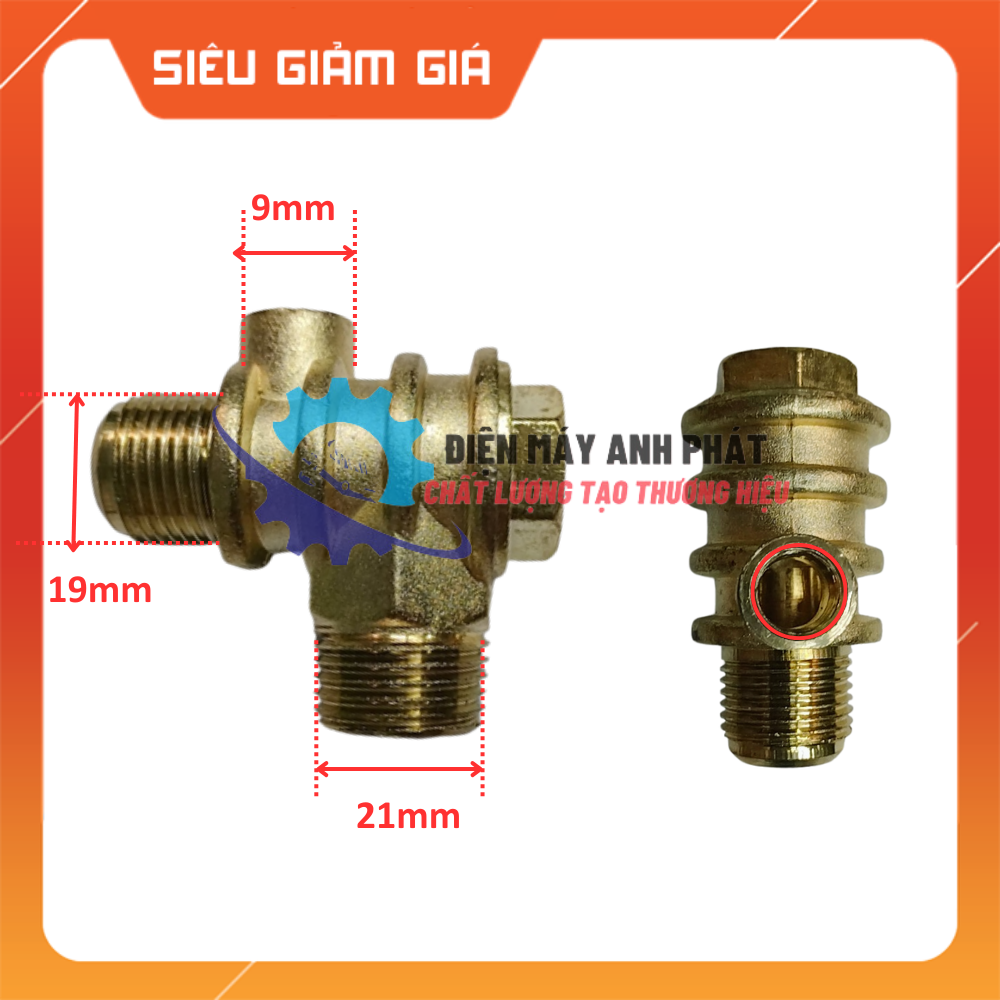 Van 1 chiều bằng atemon 2piston có dầu ren 21/19/9mm, máy nén khí dây curoa,máy bơm hơi,van1c2560a