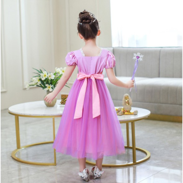 Đầm Công Chúa Tóc Mây Rapunzel Cao Cấp Tay Ngắn