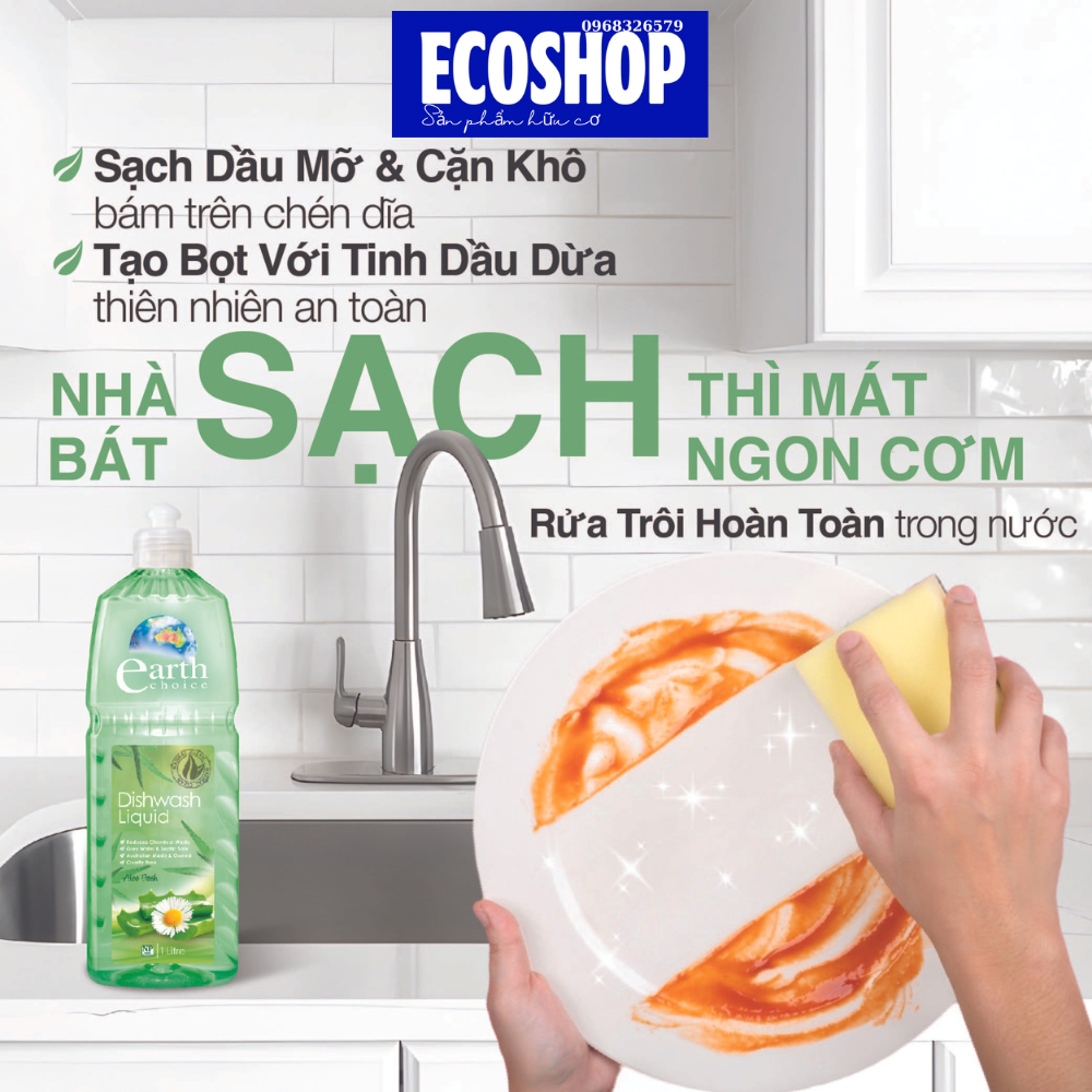 Nước rửa chén bát đậm đặc hữu cơ Earth Choice - 1 Lít - NK Úc