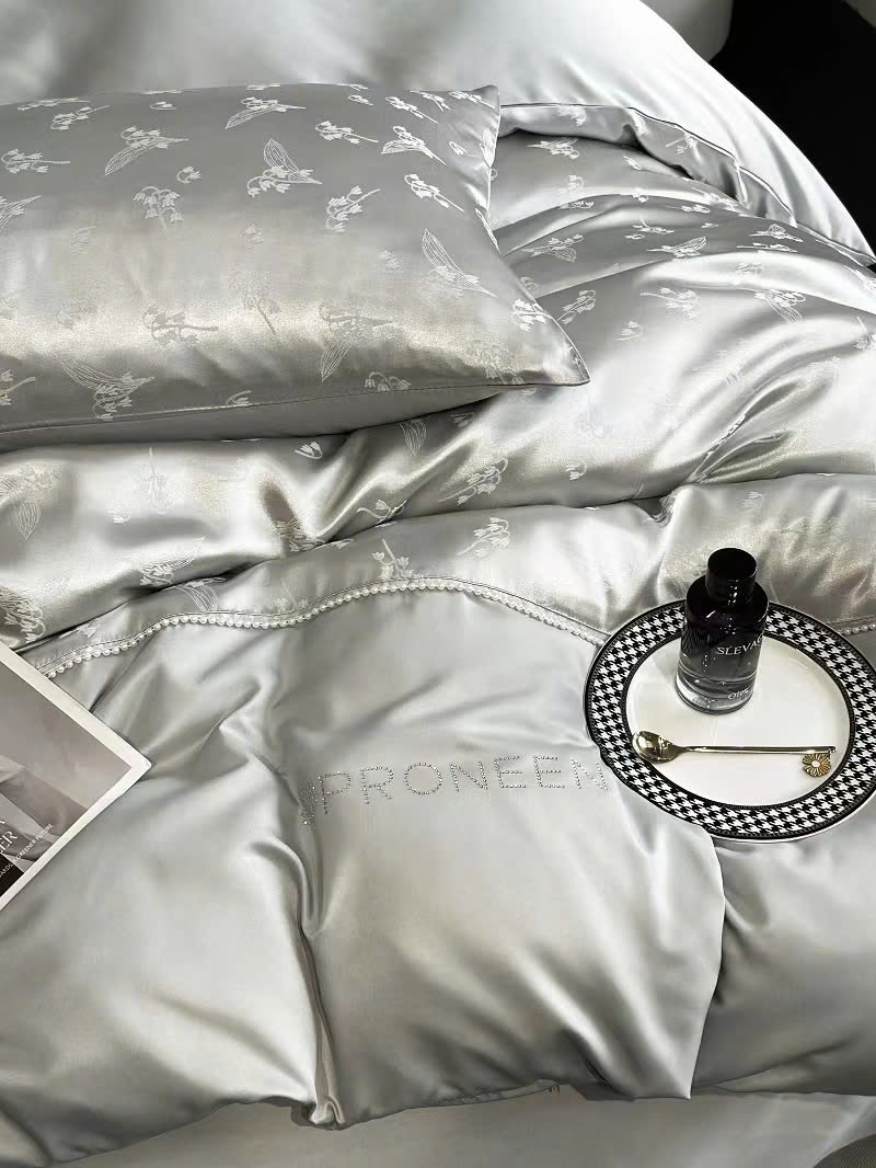 💥(SIÊU RẺ) SET 4 MÓN VỎ CHĂN GA GỐI GẤM LỤA ĐÍNH NGỌC TRAI DỆT CHÌM CAO CẤP NHẬP KHẨU