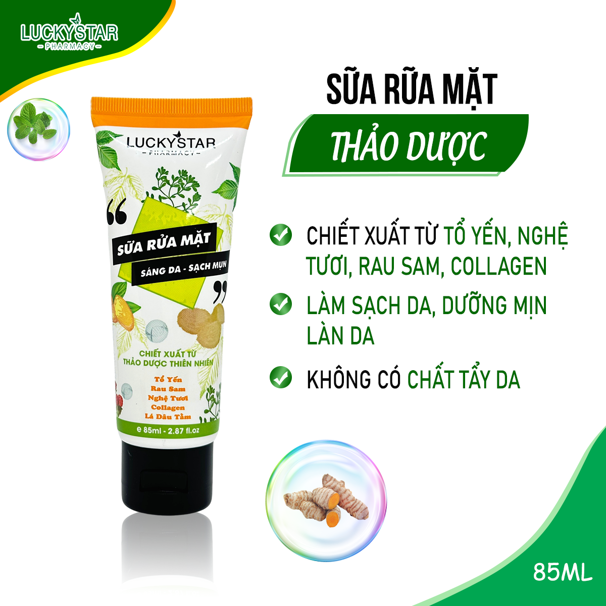 Sữa Rửa Mặt Thảo Dược Lucky Star  Tuýp*85ml