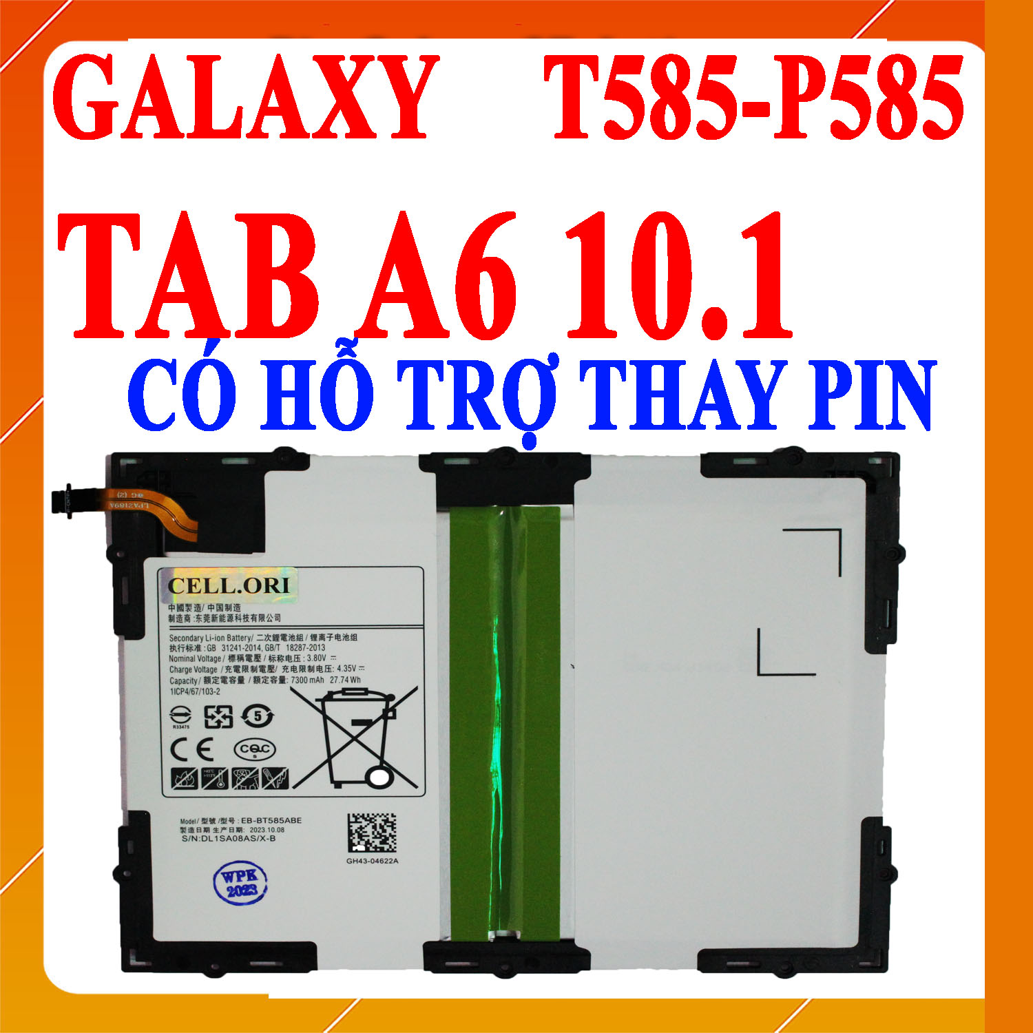 Pin scud cho samsung galaxy tab a6 10.1 2016 spen t580 t585 p580 p585 eb-bt585abe dung lượng 7300mah