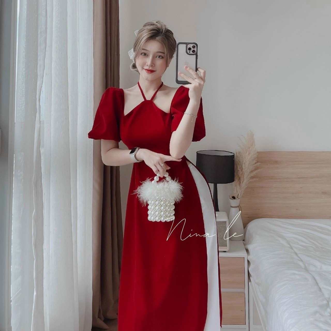Sét Áo Dài Cổ Yếm Cách Tân + Quần (Vải Nhung Loại 1)