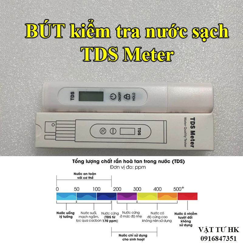 Bút thử nước sạch tds, kiểm tra độ sạch của nước, thiết bị đo nước sạch đo ppm tds-3 hàng xịn