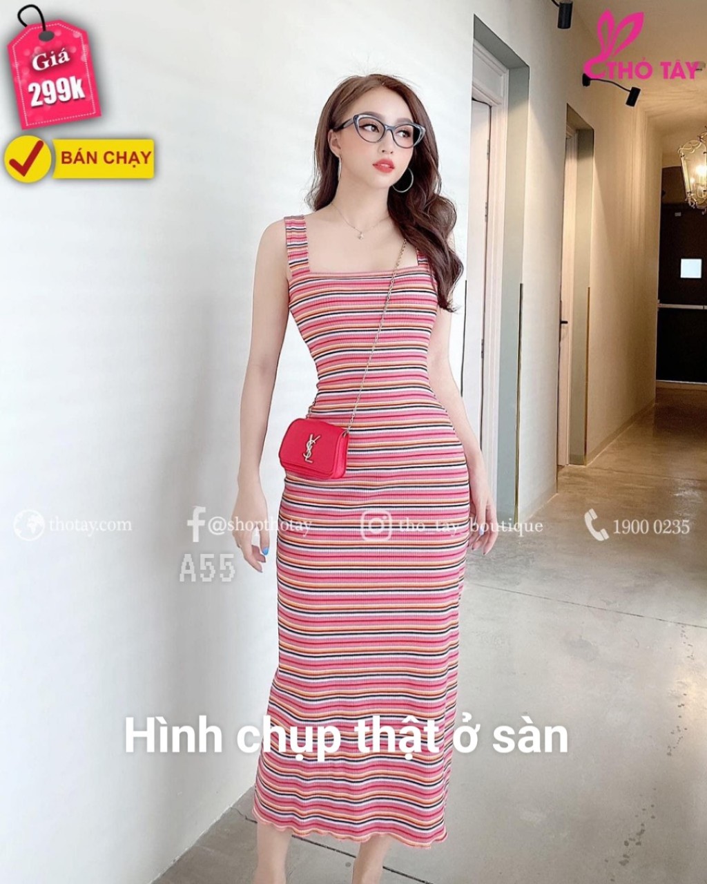 Đầm body sọc 2 dây-ZU