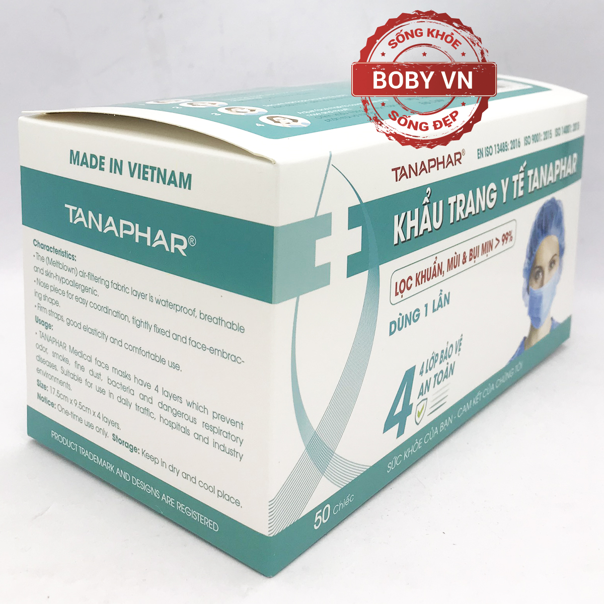 Khẩu trang y tế Tanaphar Plus 4 lớp hộp 50 chiếc - Boby