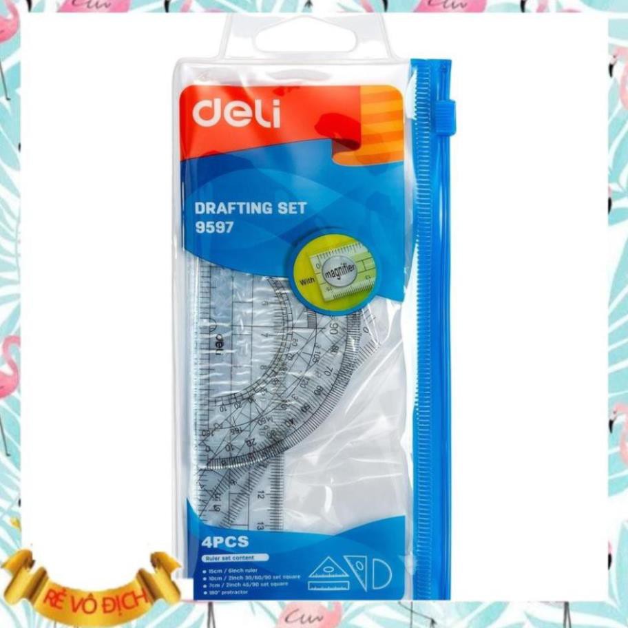 [Hàng chính hãng] Bộ dụng cụ học sinh Deli 4 dụng cụ/hộp - E9597
