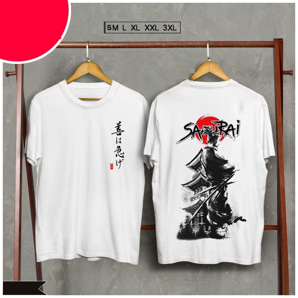 Áo thun thư pháp họa tiết samurai nhật cao cấp | có tay lỡ unisex