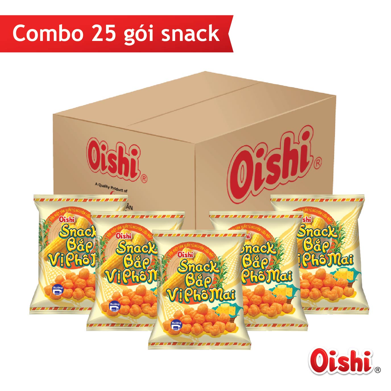 Combo 25 gói Oishi Snack Bắp Vị Phô Mai (40g/gói)