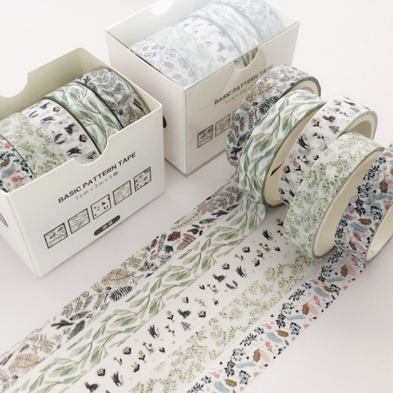 Set 5 cuộn washi tape Basic Pattern (Hàng có sẵn)