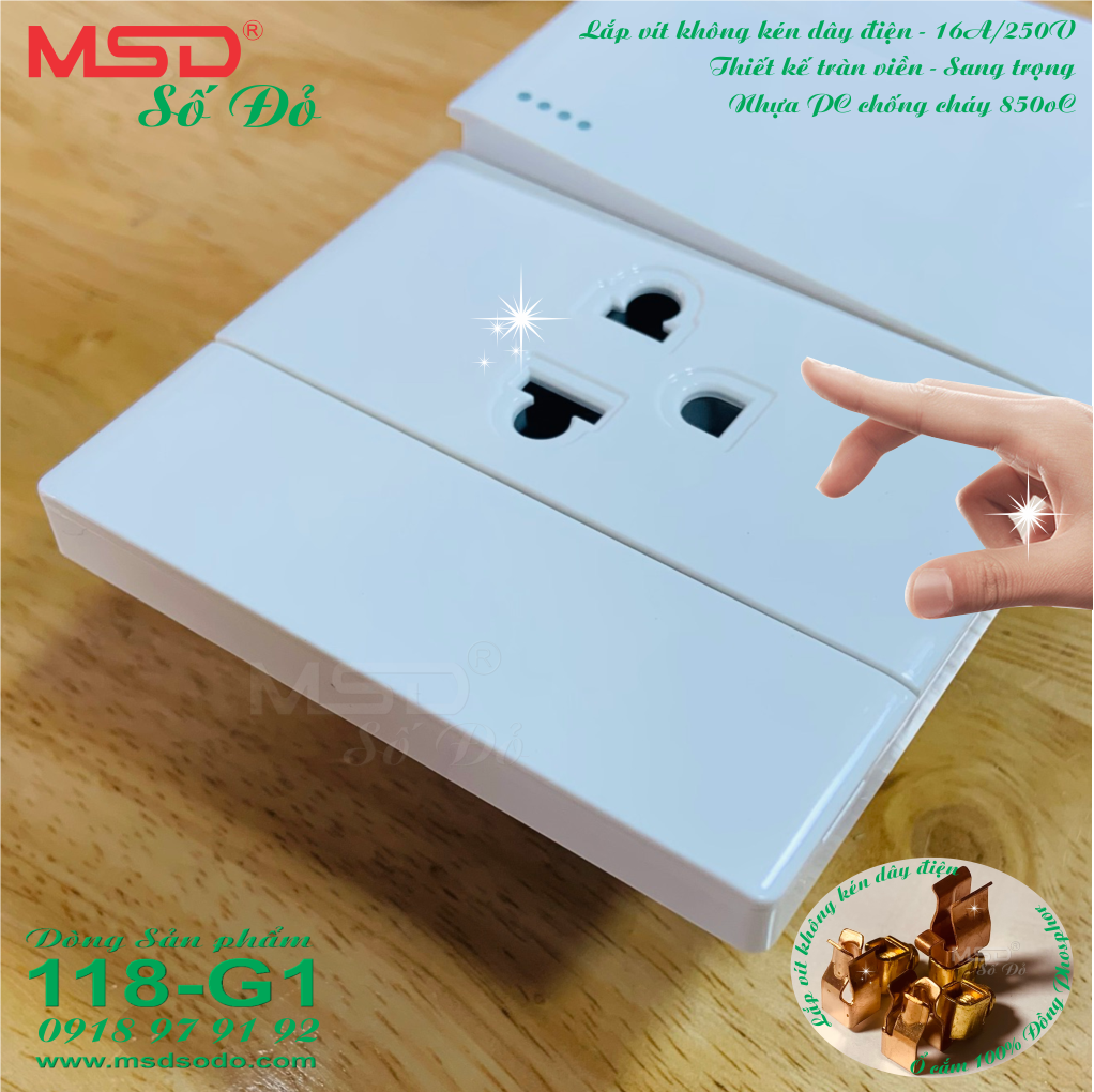 CÔNG TẮC ĐƠN + Ổ CẮM ĐƠN 3 CHẤU -MSD-B10