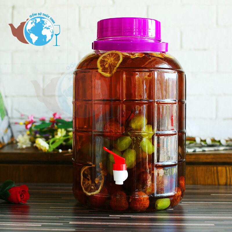 [HCM]Bình Ngâm Rượu Thủy Tinh 20 Lít Quai Xách - Có Van