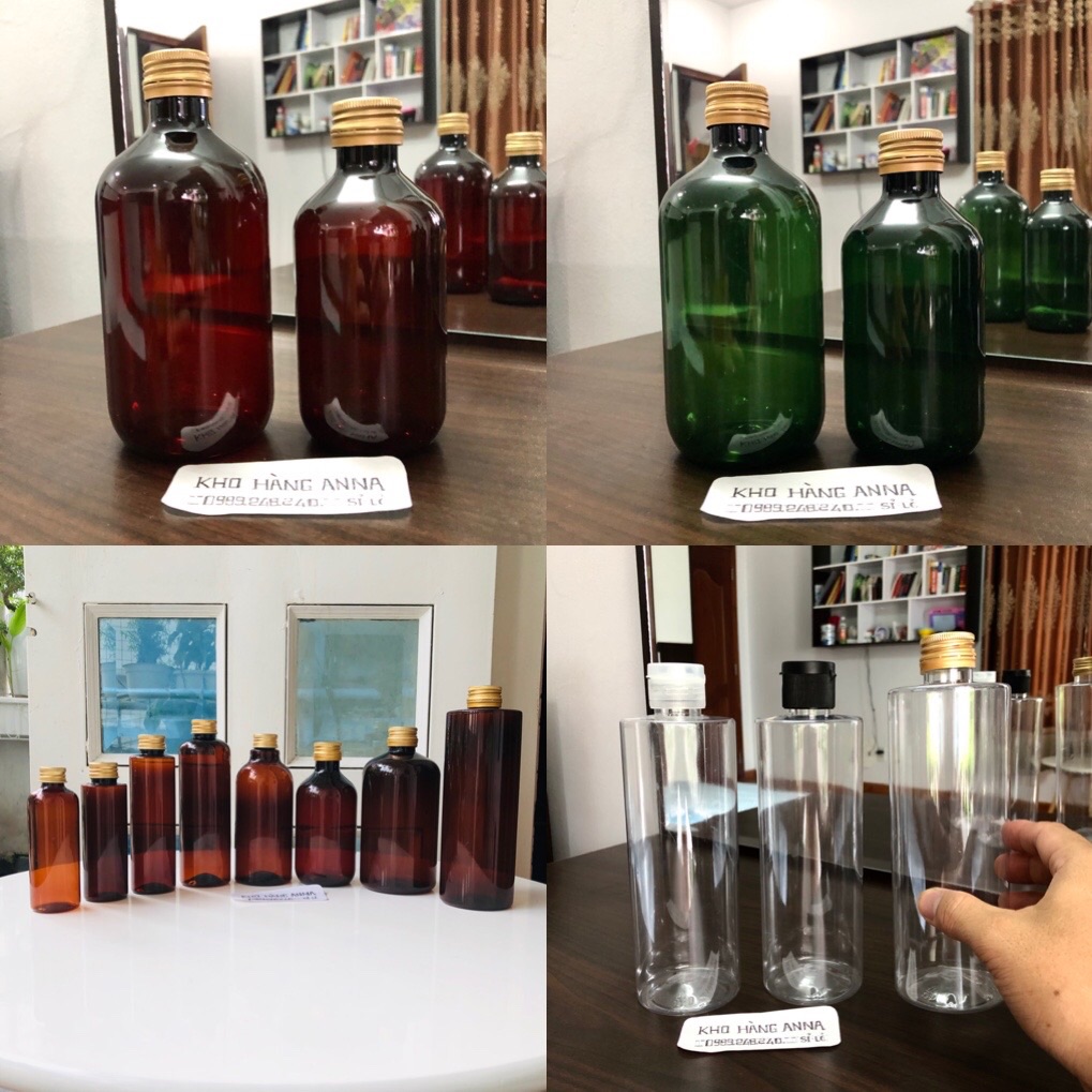 2 Chai 500ml/ 300ml nắp nhôm - Combo 2 Chai pet nhựa Nâu / trong suốt / xanh lá nắp vặn nhôm - Chai đựng Mỹ phẩm , chiết Mỹ phẩm - bottles