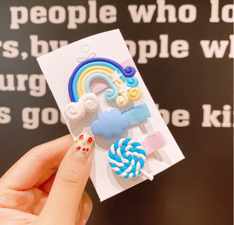 Set 3 kẹp tóc kẹo mút cầu vồng cho bé yêu