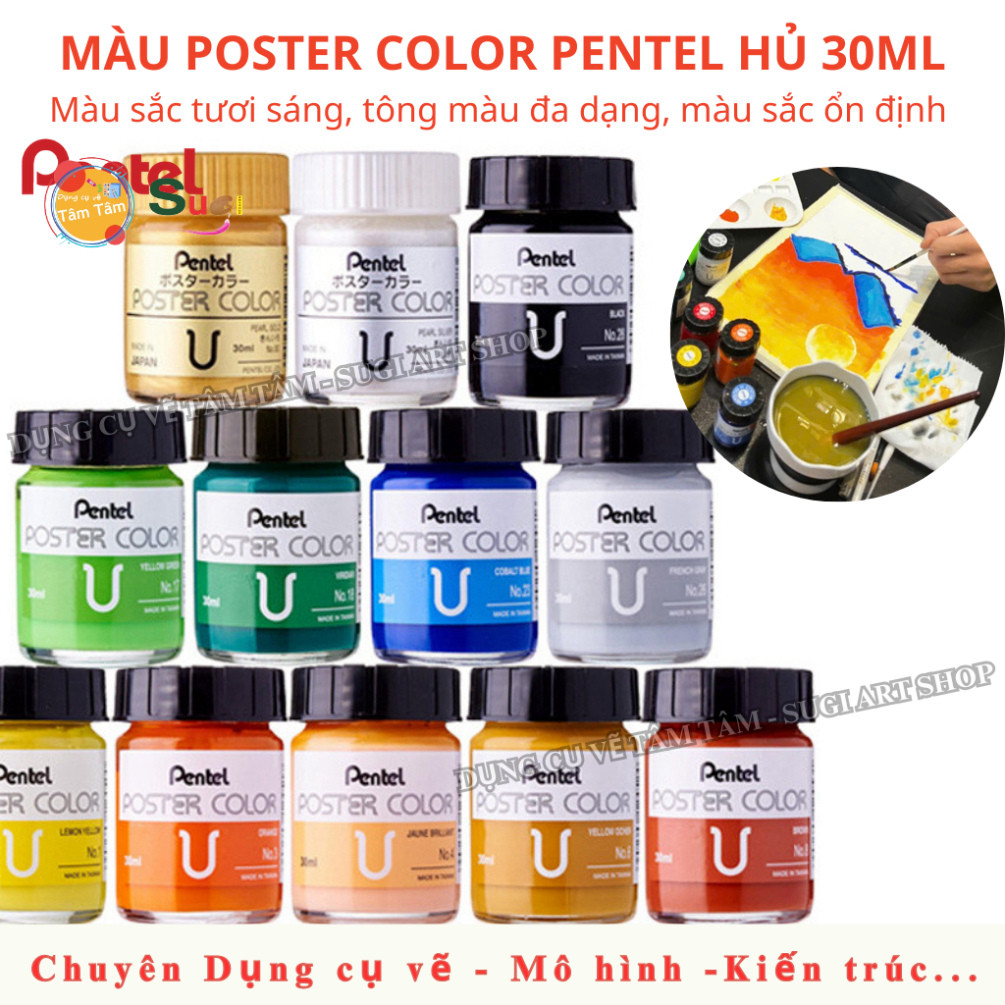 Màu Poster Pentel hủ lẻ 30ml  , màu Pentel Trang Trí Màu, Màu Vẽ Poster Luyện Trang Trí Màu