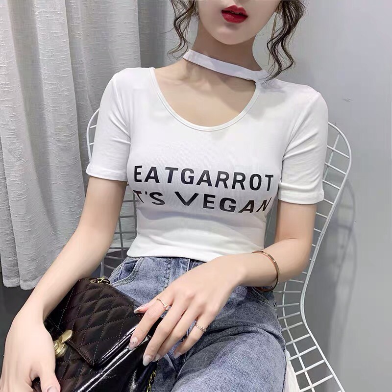 Áo thun cổ xéo đai cổ in chữ trước ngực cực ngầu TTSA0290