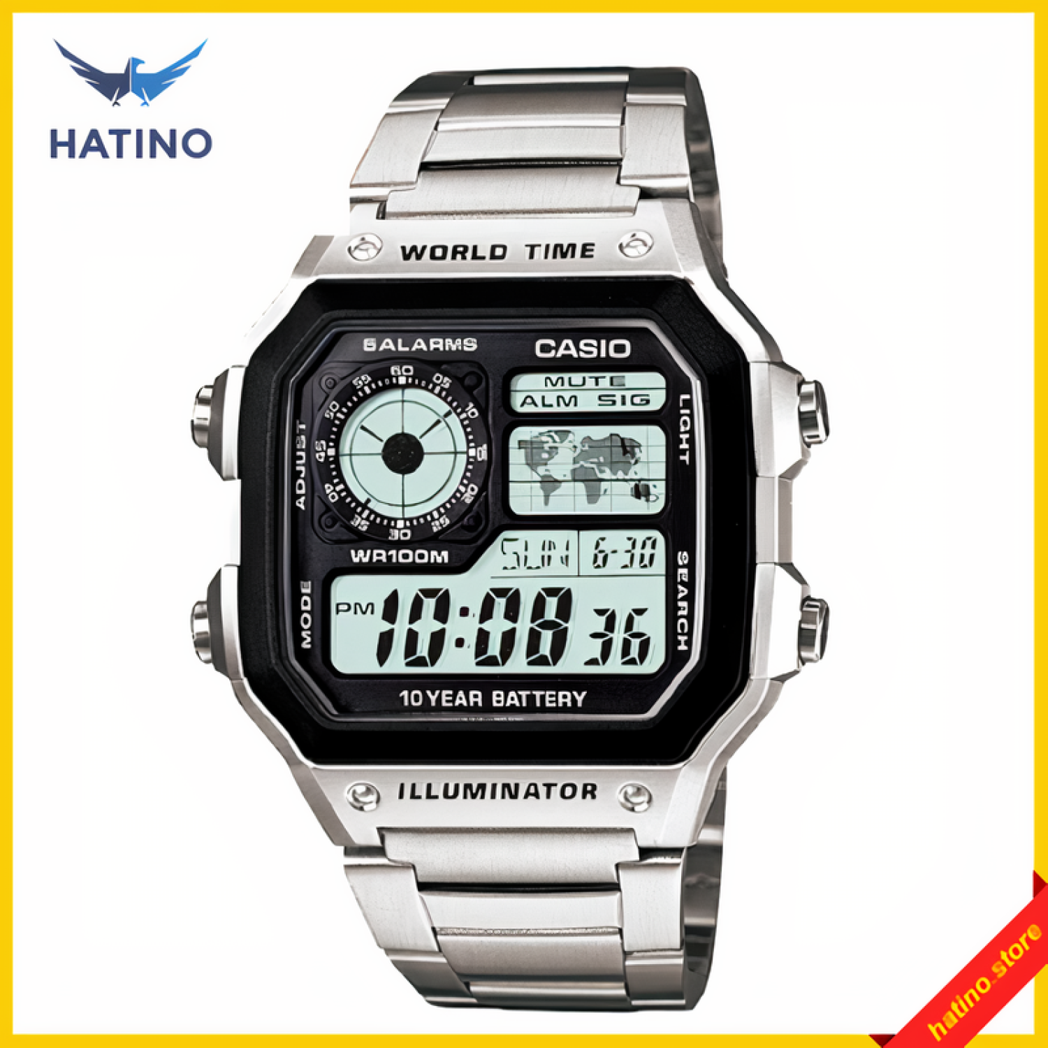 Đồng hồ nam Casio AE1200 worldtime trẻ trυng sang trọng, 3 màu mặt, 2 màu dây đa dạng phong cách- Hatino.store