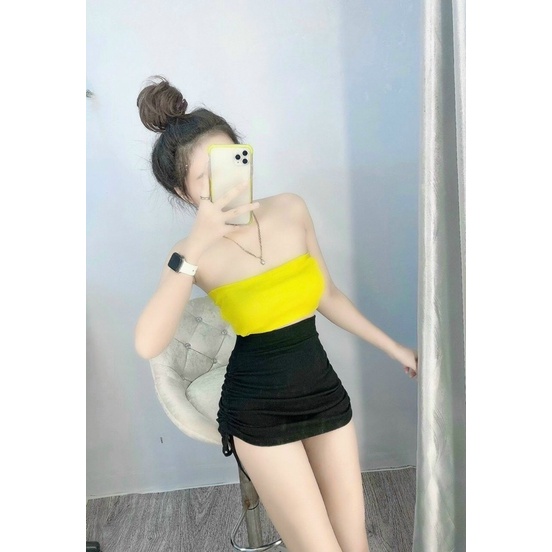 Set phối áo ống + chân váy rút dây 2 bên - A7PUN