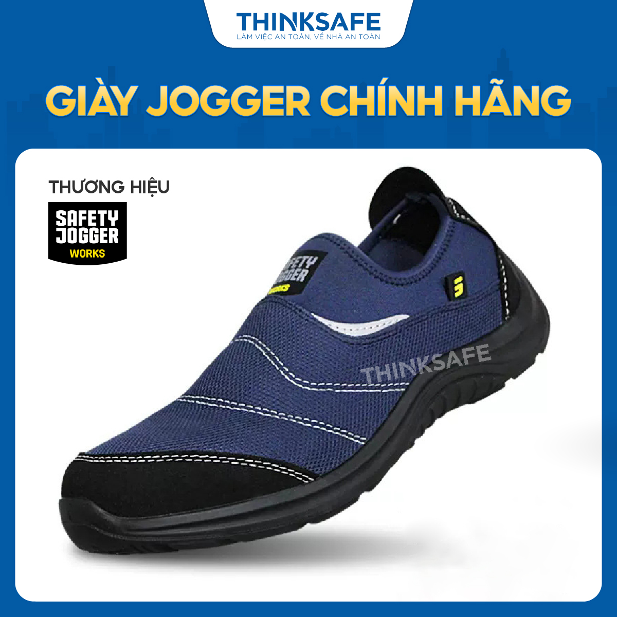 Giày bảo hộ lao động nam Jogger Yukon siêu nhẹ, thoáng khí, chống dập ngón, chống trượt, giày lao động, giày không dây