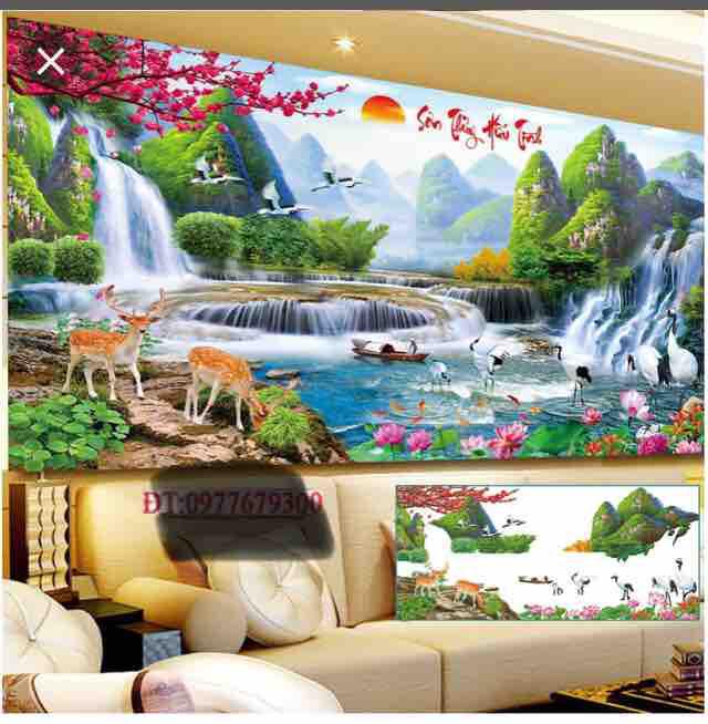 Tranh đính đá phong cảnh kt 120x55cm
