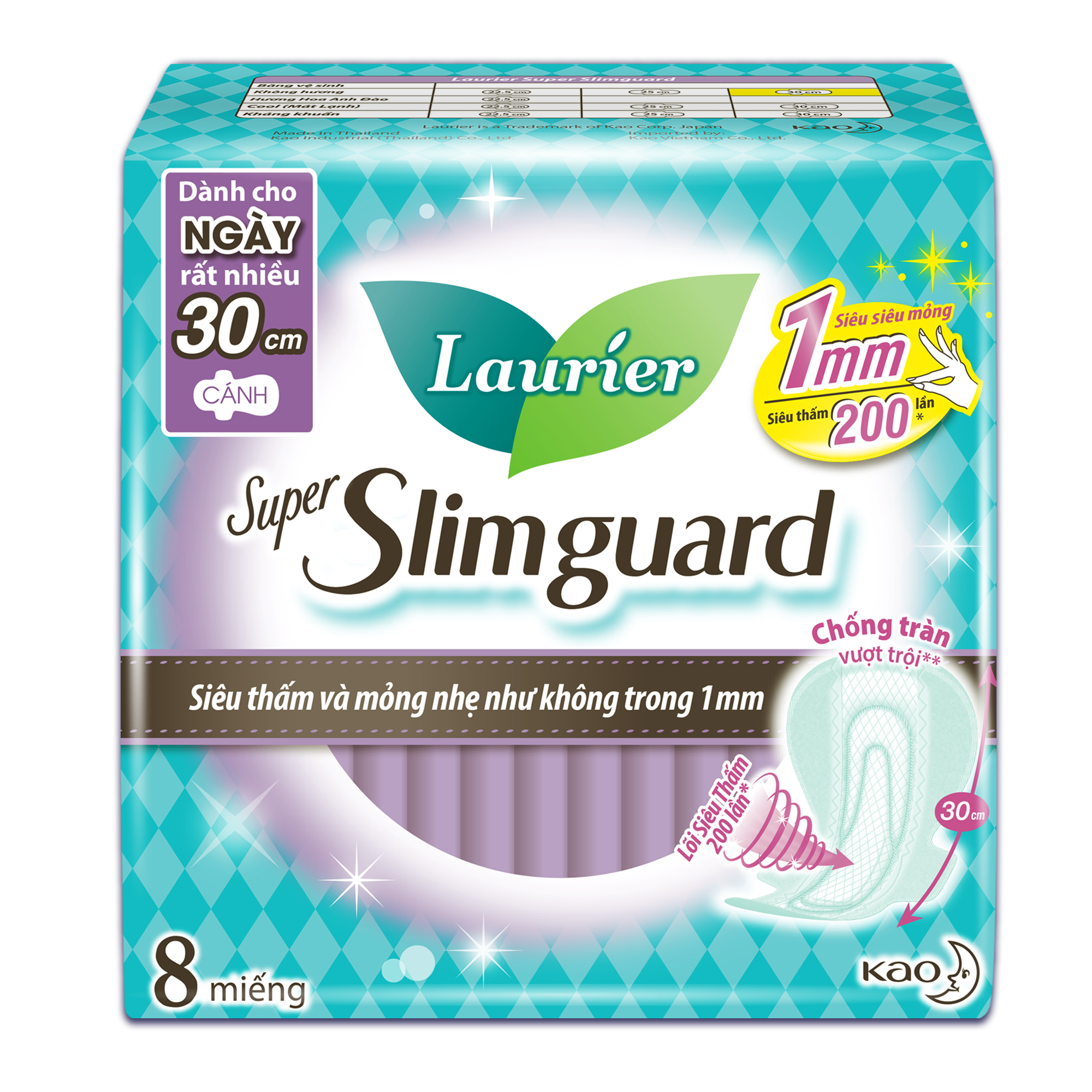 Combo 4 gói bvs laurier super slim guard 1mm ngày nhiều 30cm 8 miếng nhập khẩu thái lan