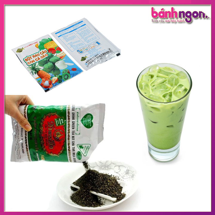 Combo 1 Gói Trà Xanh Thái Lan (200g)+ 3 Gói Bột Rau Câu Con Cá Dẻo
