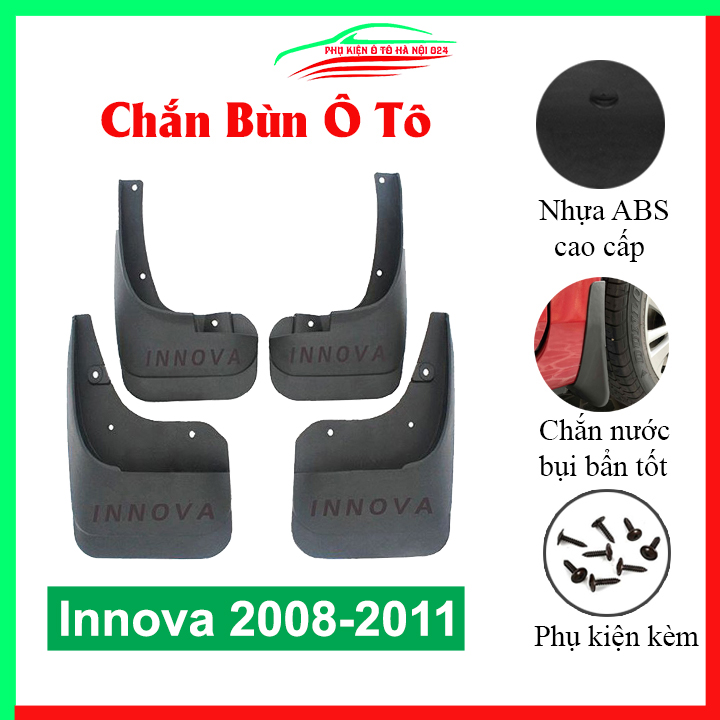 Bộ 4 tấm chắn bùn ô tô INNOVA 2008-2011 nhựa cao cấp, ốp chắn bùn xe hơi có kèm ốc gắn