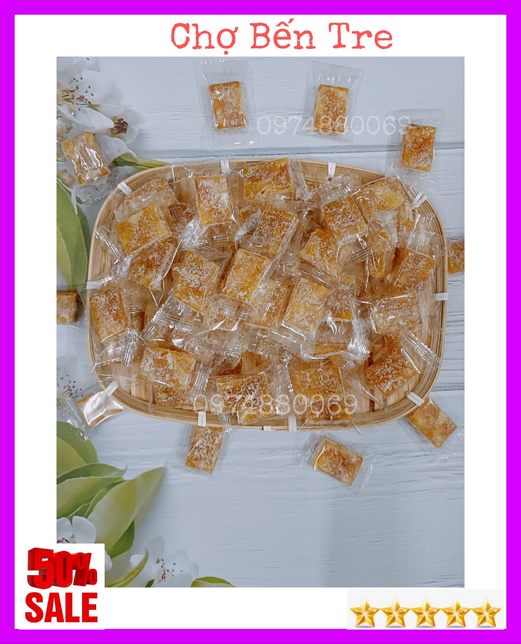 (FREESHIP) 1Kg Kẹo mít phủ cơm dừa sấy giòn BẾN TRE