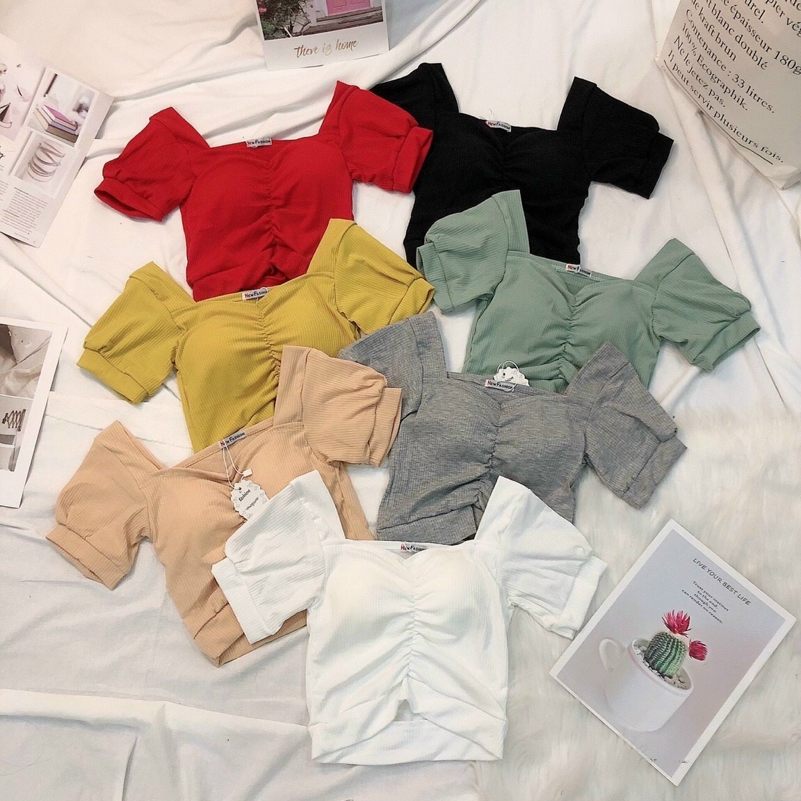 [HCM] ÁO CROPTOP CỔ V  BO EO FROM DƯỚI 50KG