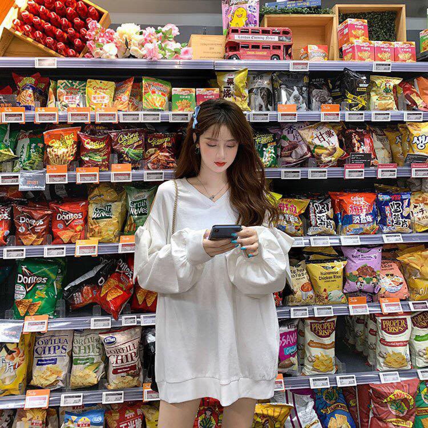 SUA004 Áo sweater thun cổ V đen trắng tay bồng khoét vai nơ babydoll cute thu đông thời trang nữ tính bánh bèo tiểu thư