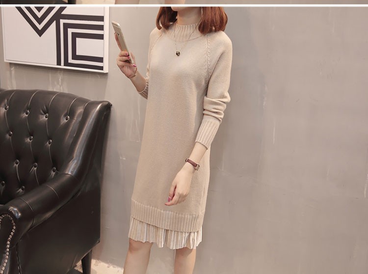 Đầm Bầu Thu Đông:Váy Len Chân Váy Xếp Ly Hàn Quốc