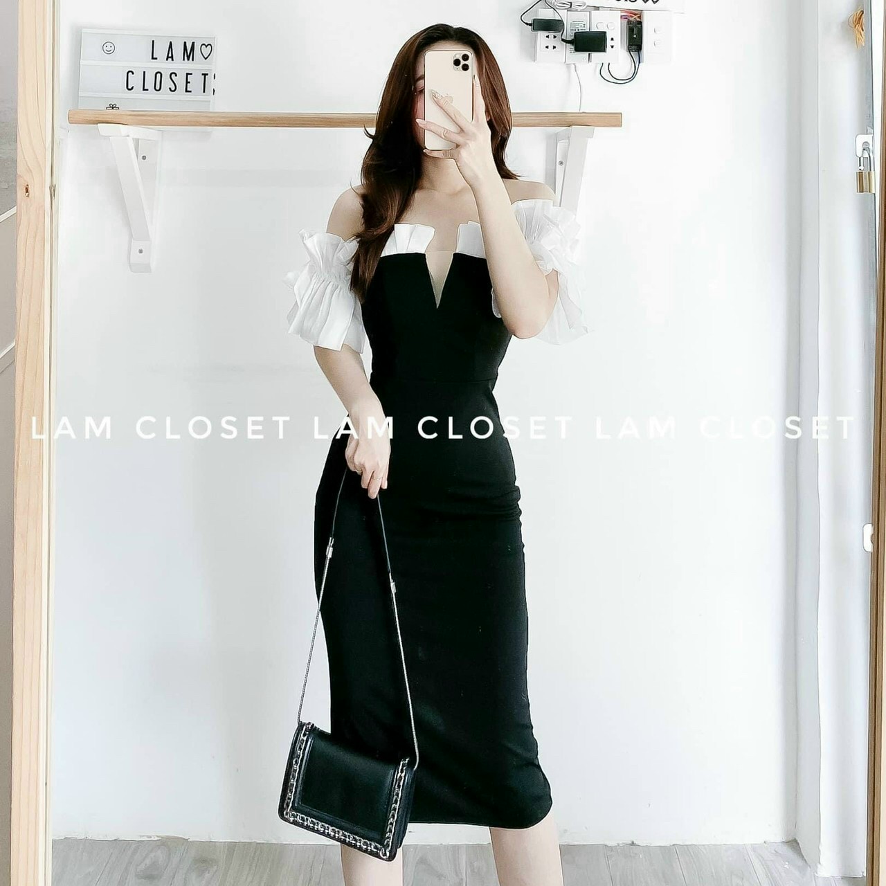 Đầm body tay phối voan tơ fashionlyly