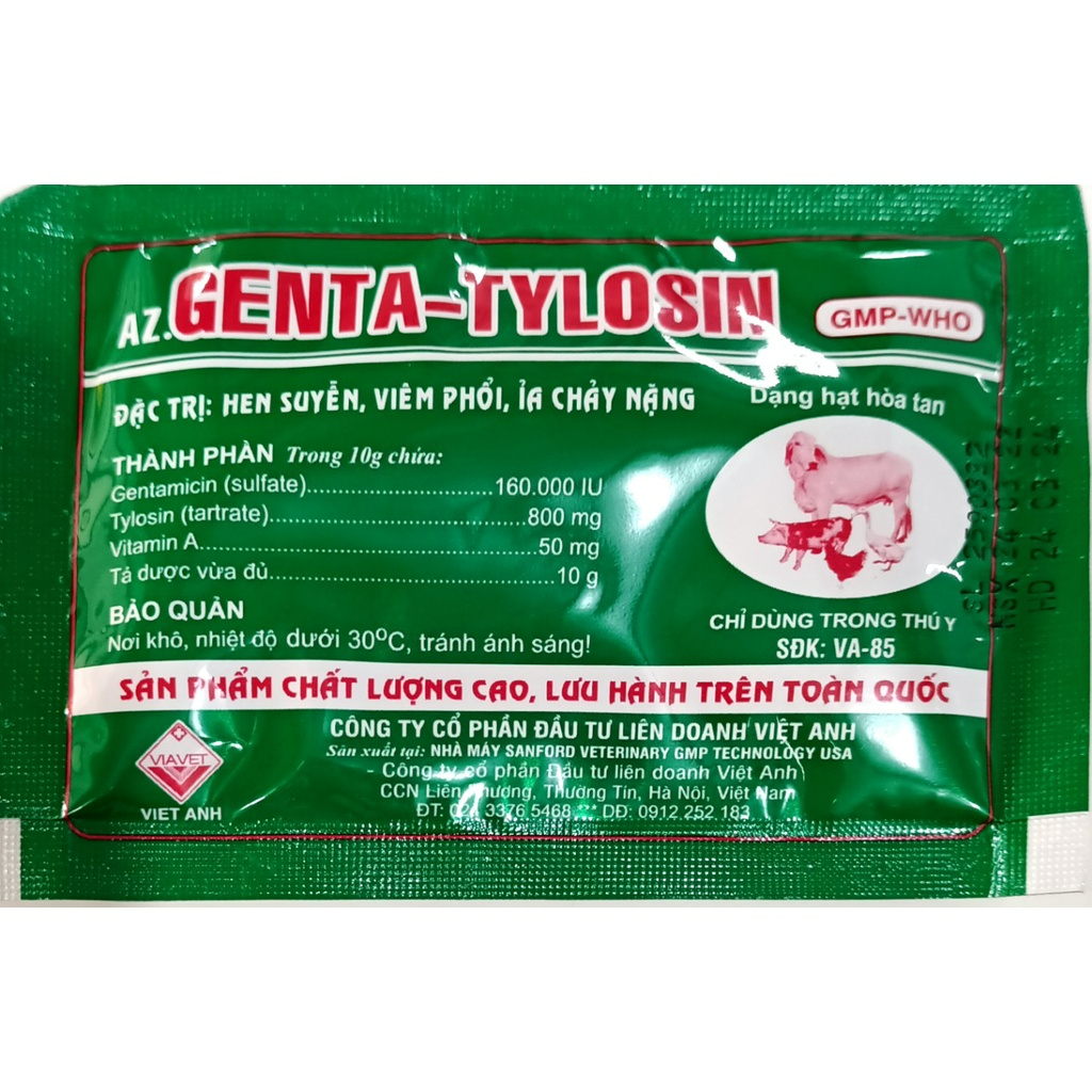 Hen gà vịt az genta - tylosin gói 10g khẹc vịt