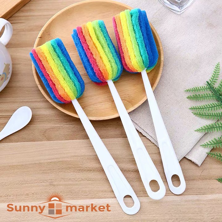 Combo 2 dụng cụ cọ rửa ly cốc chén 7 màu Cây rửa bình sữa 7 màu