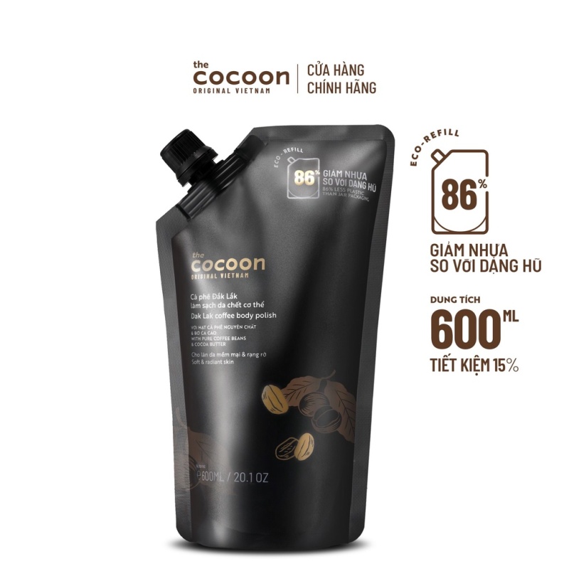 Túi Refill - Cà phê Đắk Lắk làm sạch da chết cơ thể Cocoon cho làn da mềm mại & rạng rỡ 600ml nhập khẩu