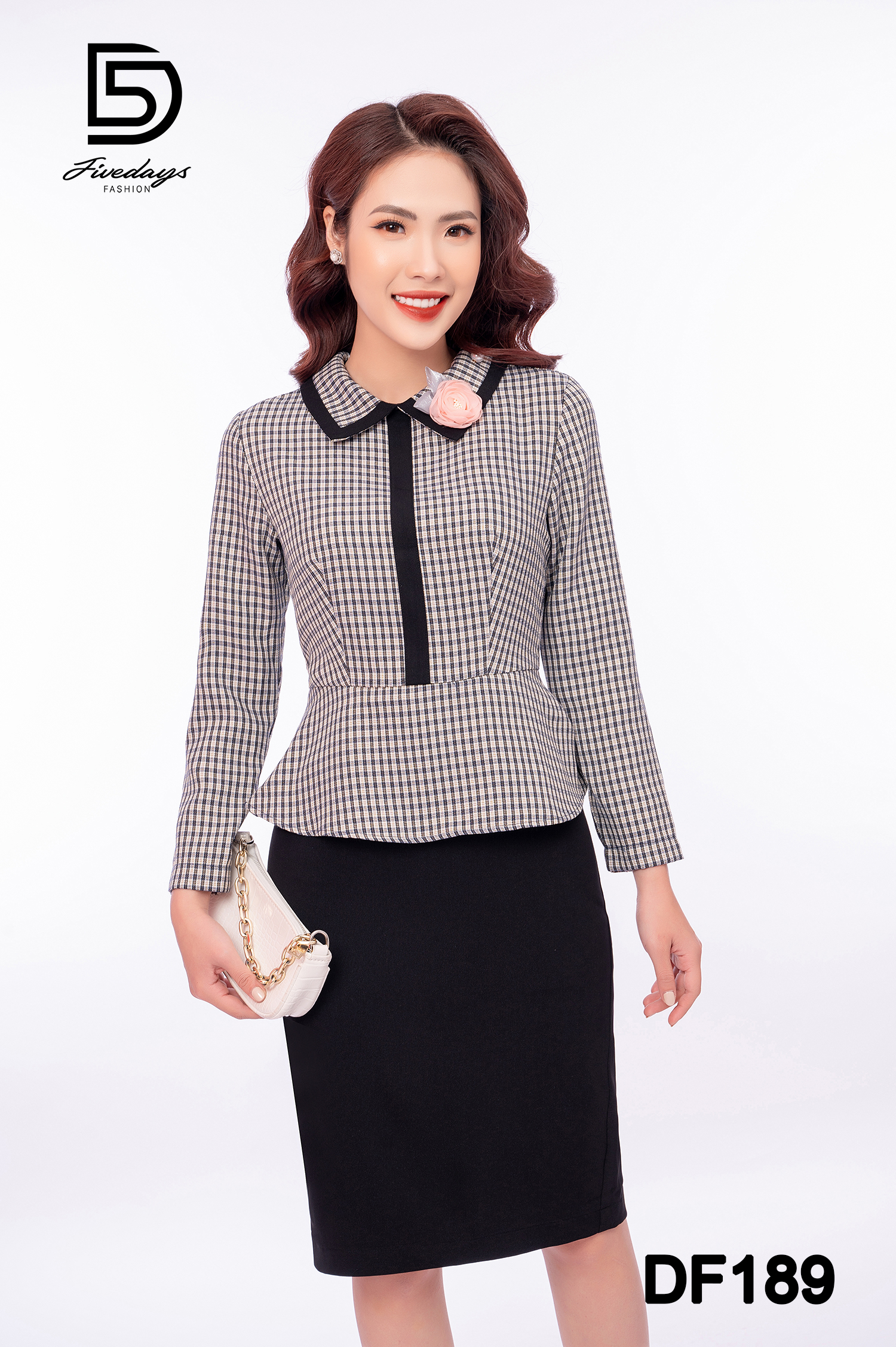 Đầm Peplum kẻ viền cổ FIVEDAYS
