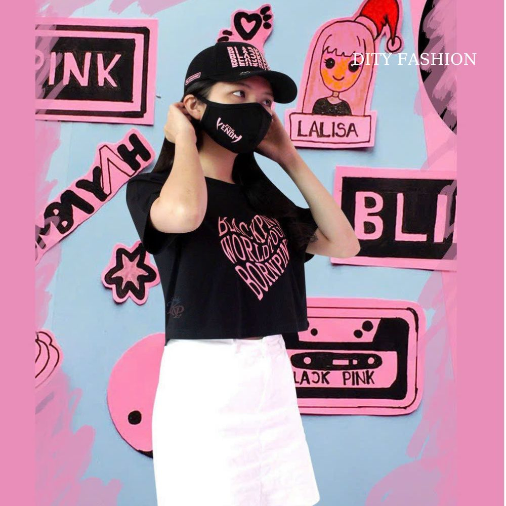 Áo thun nữ croptop blackpink, Áo phông in họa tiết Born Pink 100% Cotton dáng rộng UNA03