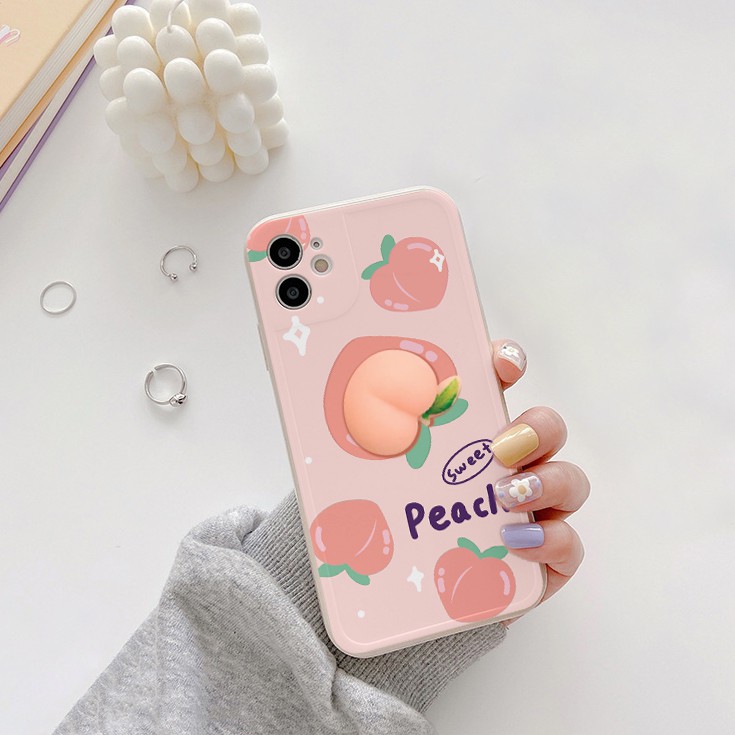 Ốp lưng iphone viền nổi bóng trái đào bóp 6/6plus/6s/6splus/7/7plus/8/8plus/x/xr/xs/11/12/pro/max/plus/promax-Awifi A3-5