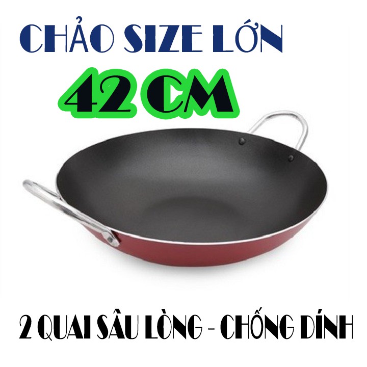 [HCM][Chảo size đại] Chảo chống dính[AN TOÀN SỨC KHỎE] chảo sâu lòng 2 quai 42cm.