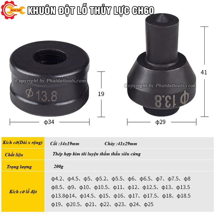 Khuôn đột cho đầu đột thủy lực PADA CH60