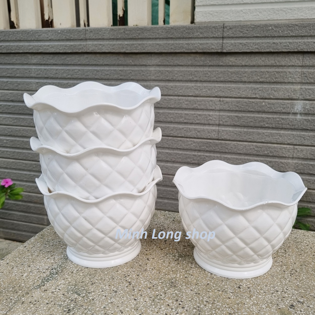 Bộ 04 chậu quả dứa trồng hoa màu trắng nhựa dày đẹp size nhỏ 17x12x11cm