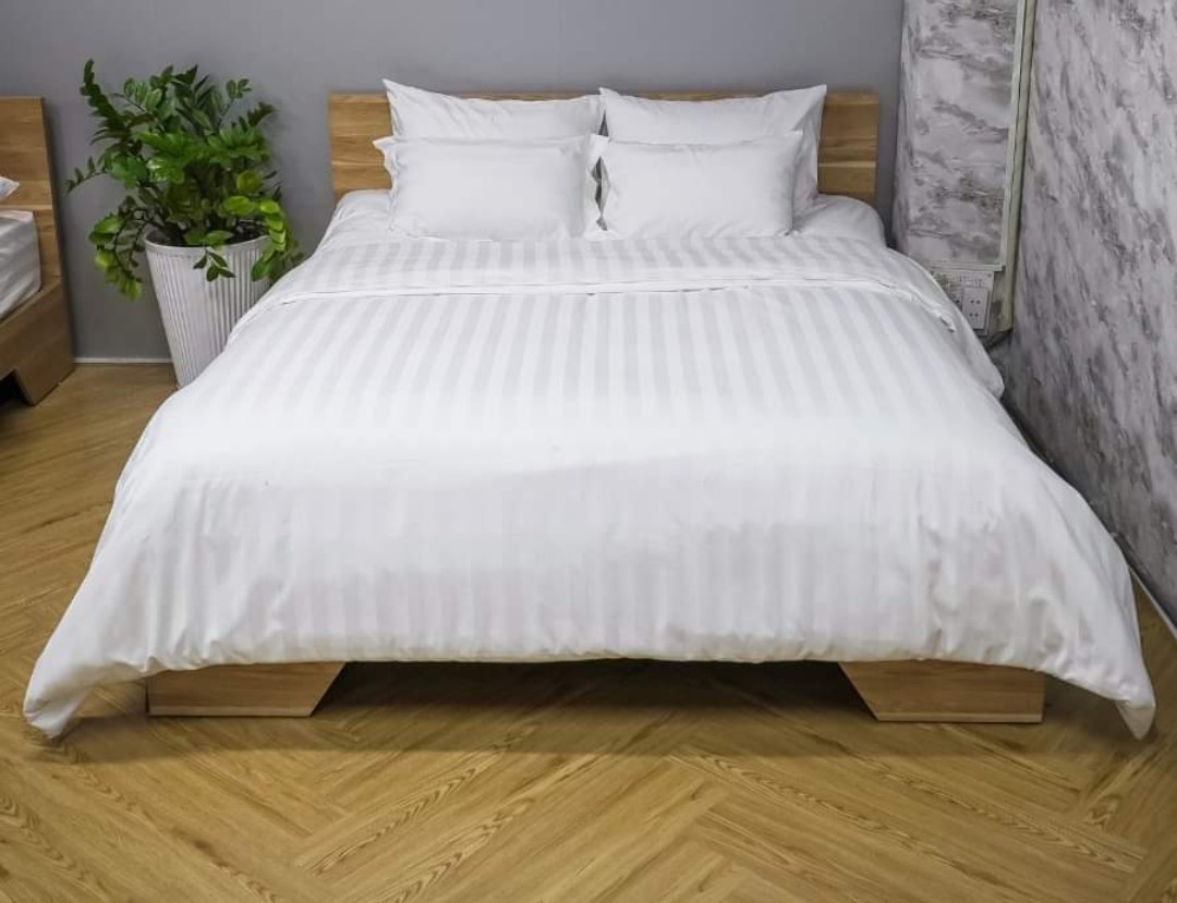 Drap - Ga Cotton Khách Sạn,Trắng Sọc T300 1m/m2/m4/m6/m8