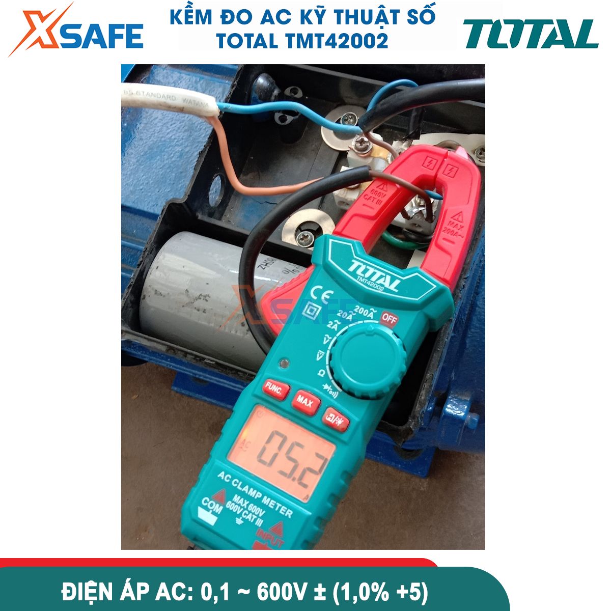 Đồng hồ đo điện đa năng Total Ampe kìm Ampe kế đo dòng điện kỹ thuật số 2000 số đếm màn hình LED đo được pin sạc máy khoan điện TMT42002