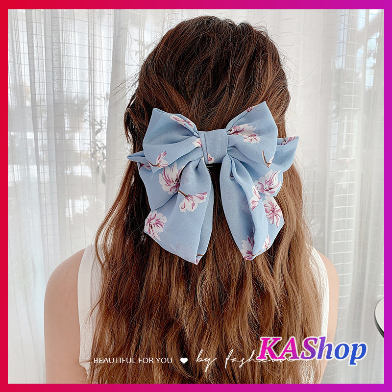 [HCM]Kẹp tóc nơ hoa lan nữ tính - Kẹp tóc thắt nơ Retro vải rũ - KAShop