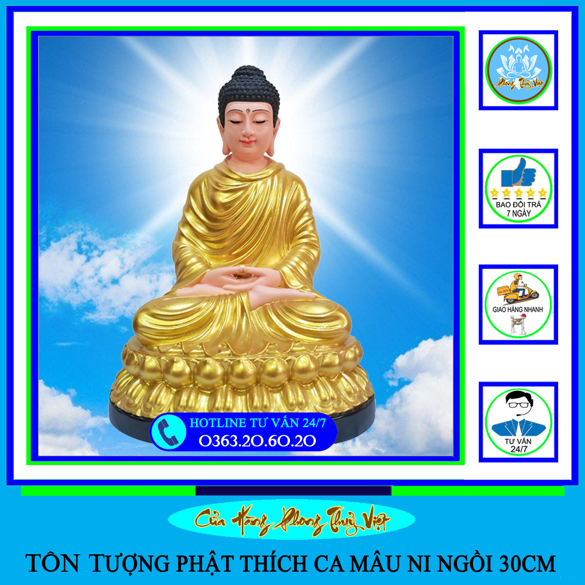 Tượng phật bổn sư thích ca mâu ni - cao 30cm - chất liệu composite