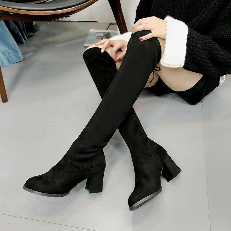 Bốt nữ, boot nữ, bốt đùi da lộn lót lông đế 7 phân (có video)